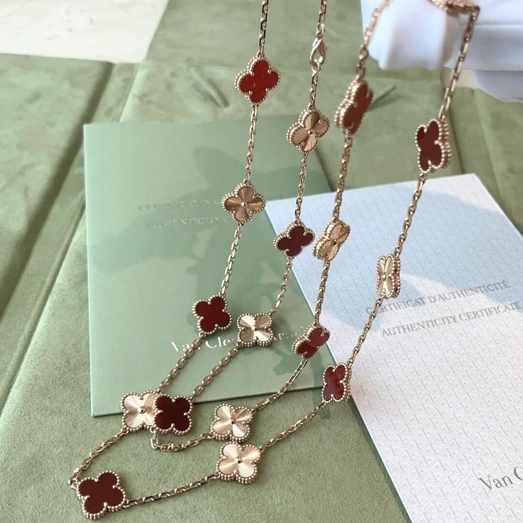 [Super CiCi ]CLOVER 20 MOTIFS LASER CARNELIAN NECKLACE
