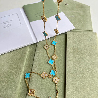 [Super CiCi ]CLOVER 20 MOTIFS TURQUOISE DIAMOND NECKLACE