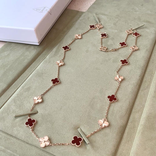 [Super CiCi ]CLOVER 20 MOTIFS LASER CARNELIAN NECKLACE