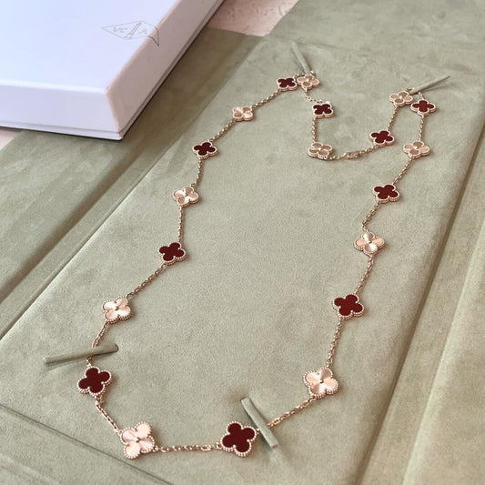 [Super CiCi ]CLOVER 20 MOTIFS LASER CARNELIAN NECKLACE