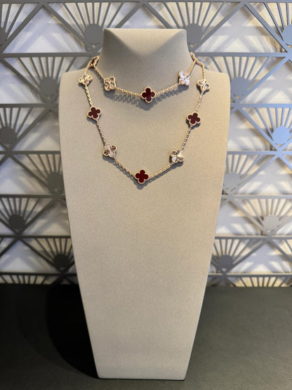 [Super CiCi ]CLOVER 20 MOTIFS LASER CARNELIAN NECKLACE