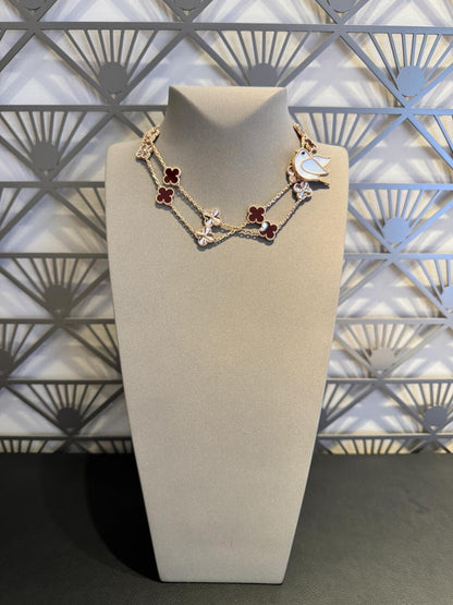 [Super CiCi ]CLOVER 20 MOTIFS LASER CARNELIAN NECKLACE