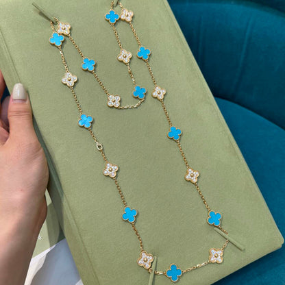 [Super CiCi ]CLOVER 20 MOTIFS TURQUOISE DIAMOND NECKLACE