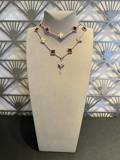 [Super CiCi ]CLOVER 20 MOTIFS LASER CARNELIAN NECKLACE