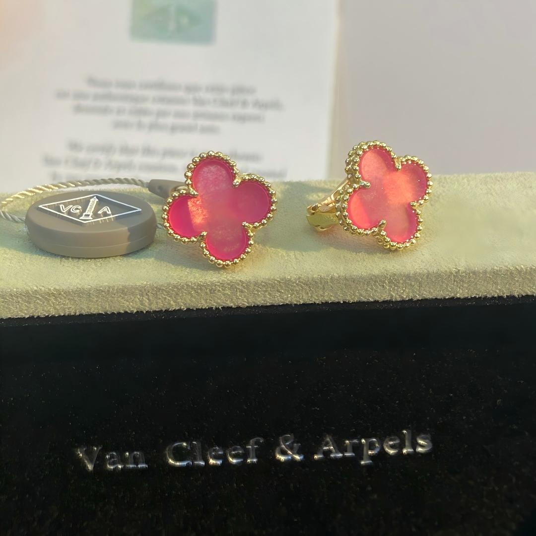 [Super CiCi]NEW CLOVER 15MM PINK ENAMEL STUD EARRINGS