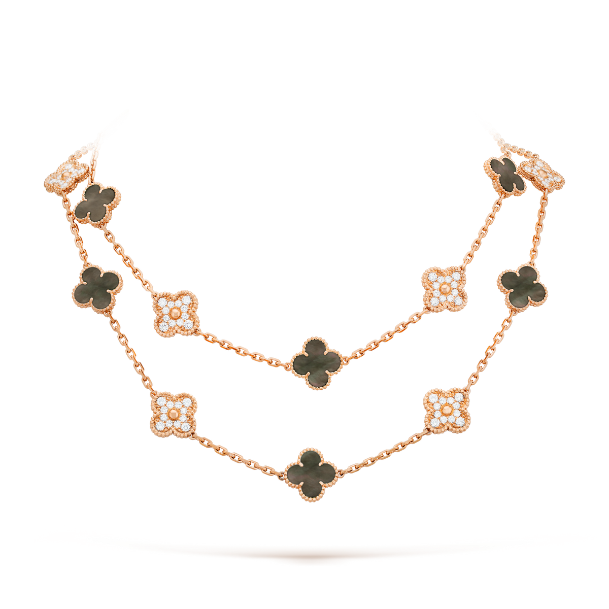 [Super CiCi ]CLOVER 20 MOTIFS DARK MOP DIAMOND  NECKLACE