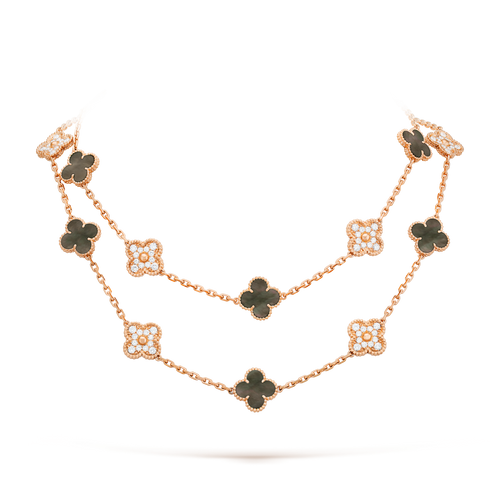[Super CiCi ]CLOVER 20 MOTIFS DARK MOP DIAMOND  NECKLACE