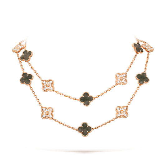 [Super CiCi ]CLOVER 20 MOTIFS DARK MOP DIAMOND  NECKLACE
