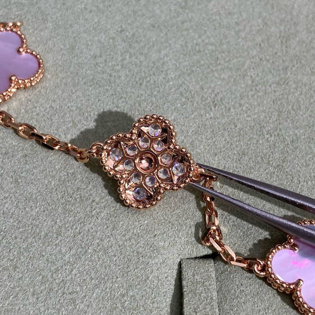 [Super CiCi ]CLOVER 10 MOTIFS DIAMOND PINK MOP NECKLACE