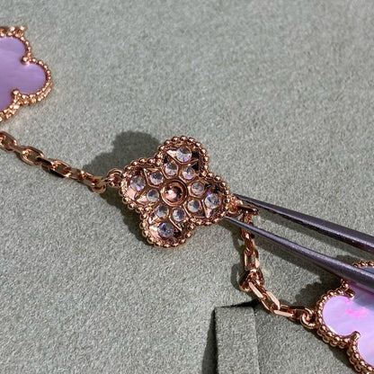 [Super CiCi ]CLOVER 10 MOTIFS DIAMOND PINK MOP NECKLACE