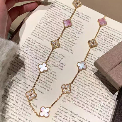 [Super CiCi ]CLOVER 10 MOTIFS DIAMOND PINK MOP NECKLACE