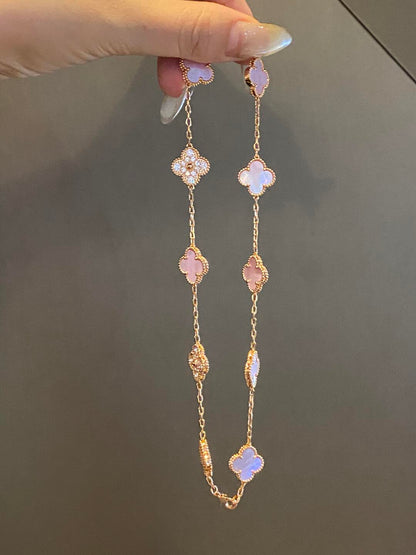 [Super CiCi ]CLOVER 10 MOTIFS DIAMOND PINK MOP NECKLACE
