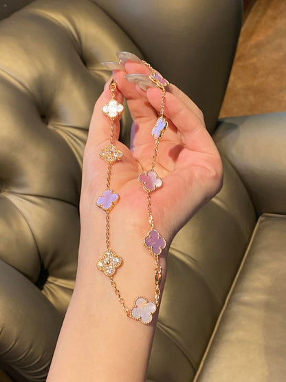 [Super CiCi ]CLOVER 10 MOTIFS DIAMOND PINK MOP NECKLACE