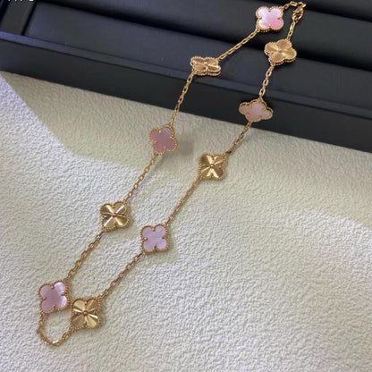 [Super CiCi ]CLOVER 10 MOTIFS  LASER PINK MOP NECKLACE