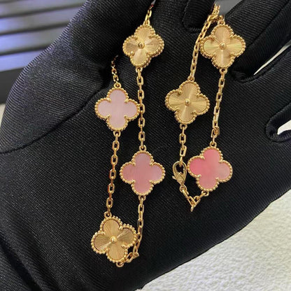 [Super CiCi ]CLOVER 10 MOTIFS  LASER PINK MOP NECKLACE
