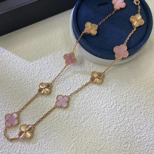 [Super CiCi ]CLOVER 10 MOTIFS  LASER PINK MOP NECKLACE