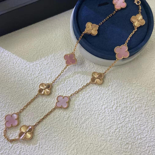 [Super CiCi ]CLOVER 10 MOTIFS  LASER PINK MOP NECKLACE