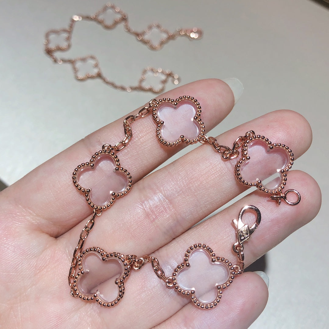 [Super CiCi ]CLOVER 5 MOTIF ROCK CRYSTAL BRACELET