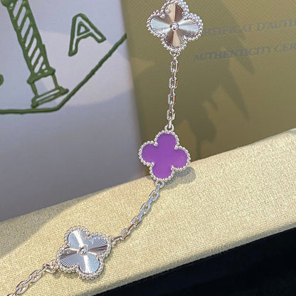 [Super CiCi ]CLOVER  5 MOTIFS  PURPLE VIOLET BRACELET SILVER
