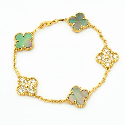 [Super CiCi ] CLOVER 5 MOTIF GRAY MOP BRACELET COLLECTION