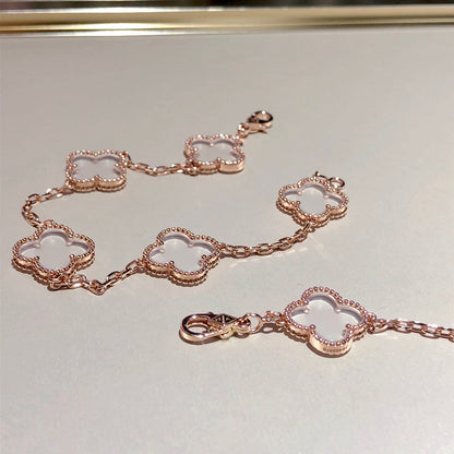[Super CiCi ]CLOVER 5 MOTIF ROCK CRYSTAL BRACELET