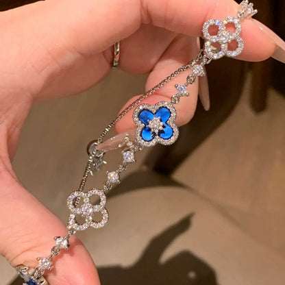 [Super CiCi ]CLOVER 5 MOTIF PINK BLUE RED WHITE BRACELET