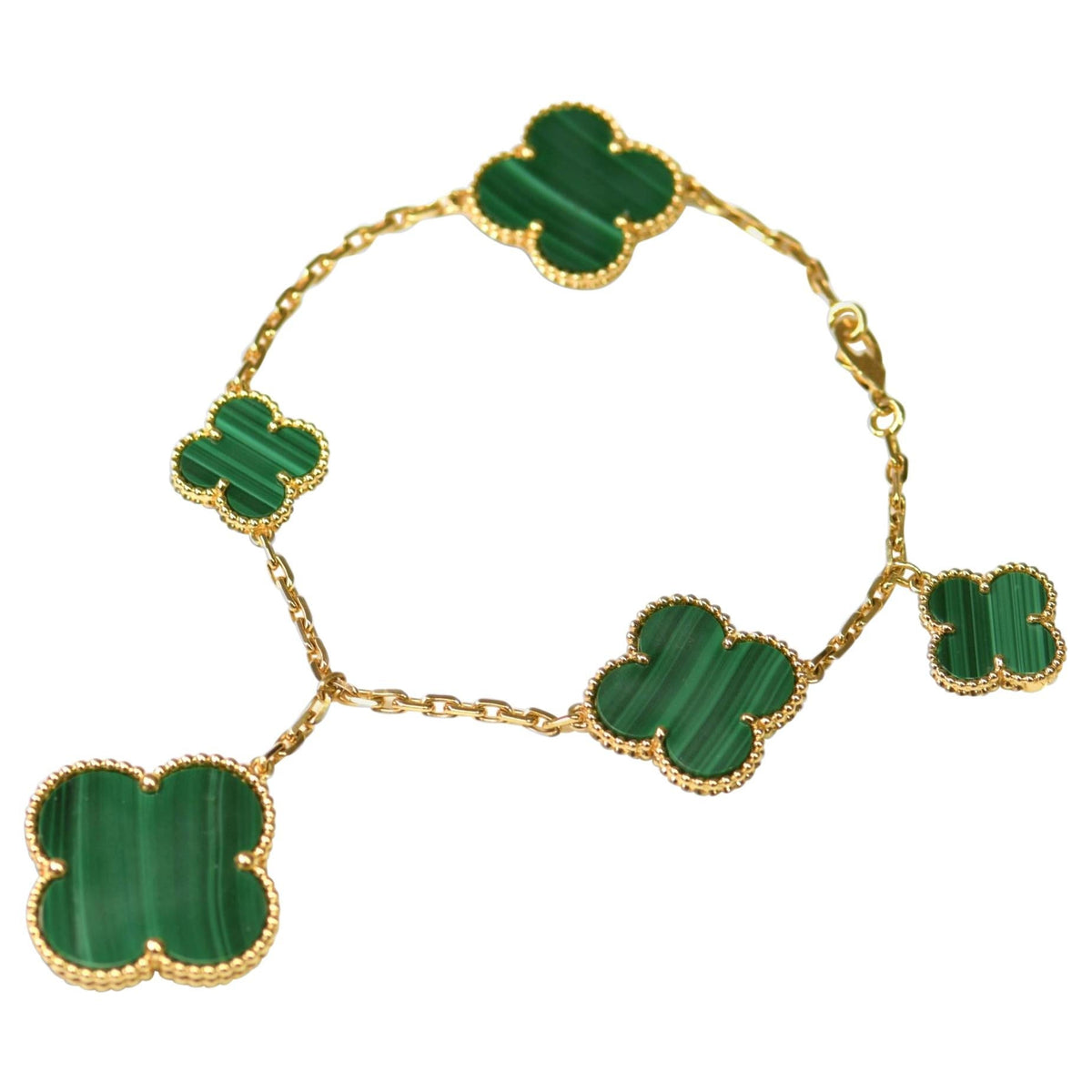 [Super CiCi ]MAGIC CLOVER MALACHITE GOLD BRACELET 5 MOTIFS