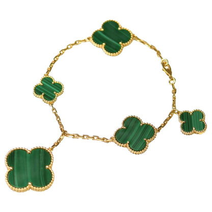 [Super CiCi ]MAGIC CLOVER MALACHITE GOLD BRACELET 5 MOTIFS