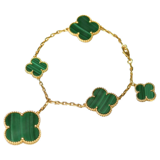 [Super CiCi ]MAGIC CLOVER MALACHITE GOLD BRACELET 5 MOTIFS