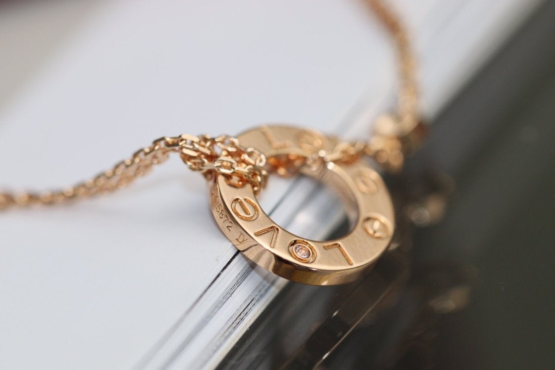 [Super CiCi ]LOVE NECKLACE ADJUSTABLE ROSE GOLD 2 DIAMOND