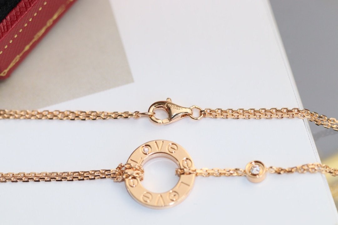 [Super CiCi ]LOVE NECKLACE ADJUSTABLE ROSE GOLD 2 DIAMOND