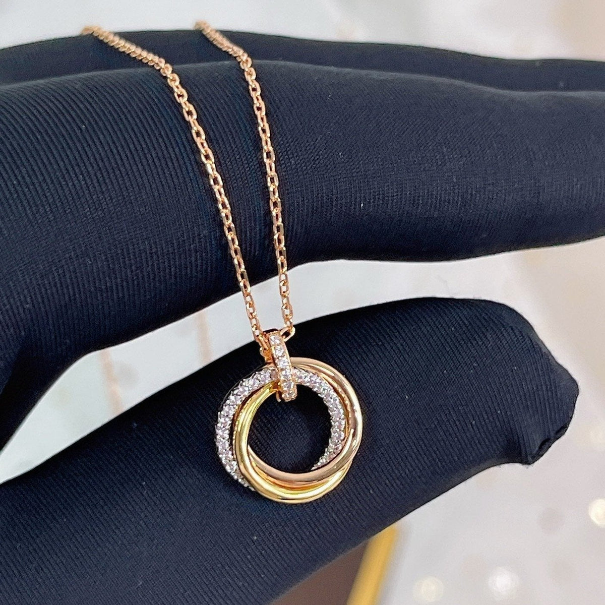 [Super CiCi ]TRINITY NECKLACE SILVER GOLD PINK GOLD DIAMONDS
