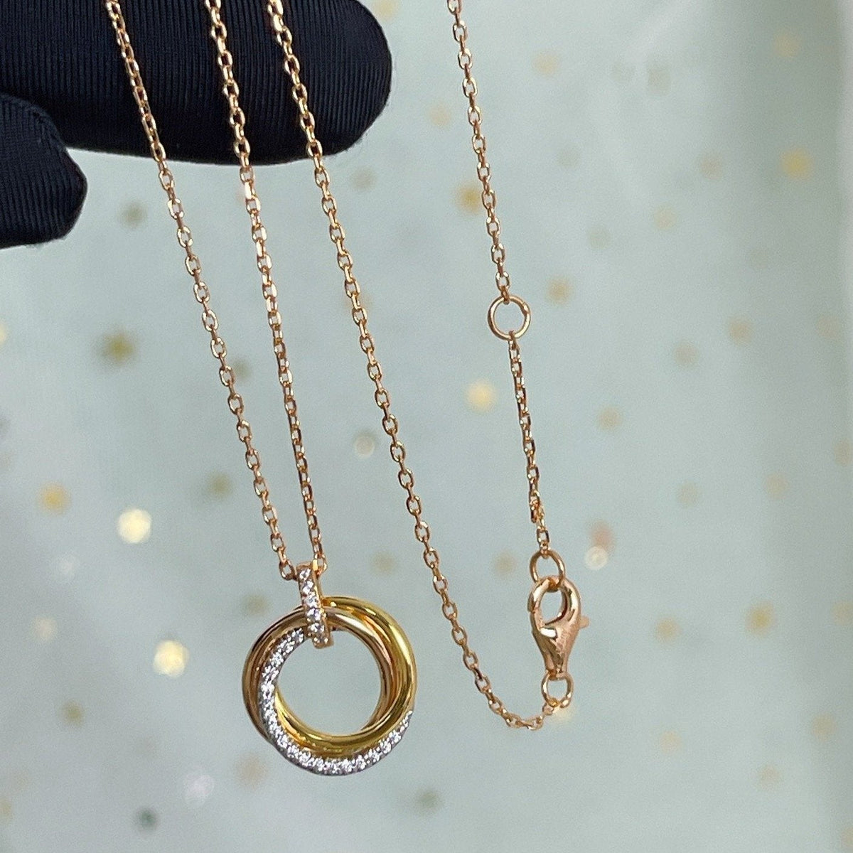 [Super CiCi ]TRINITY NECKLACE SILVER GOLD PINK GOLD DIAMONDS