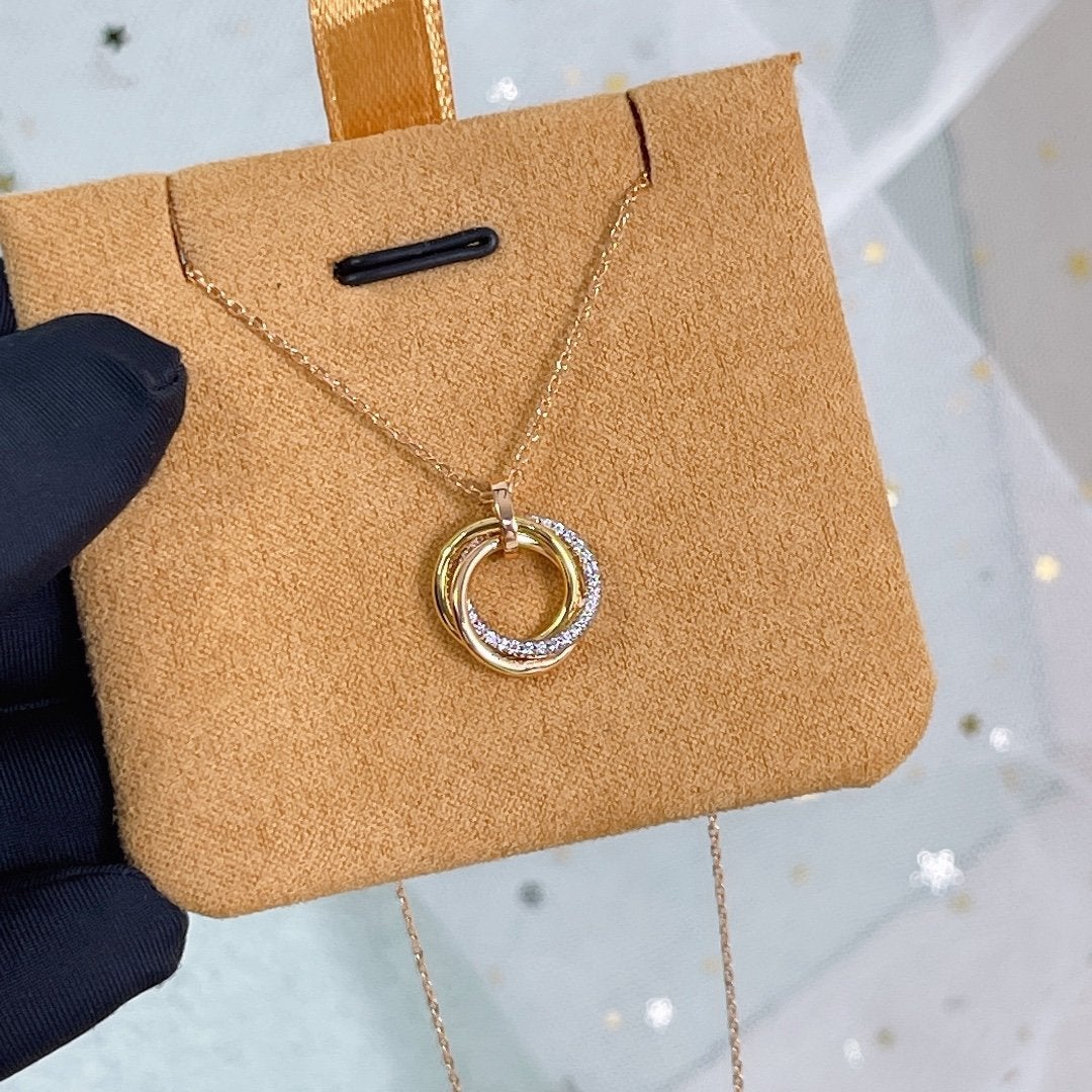[Super CiCi ]TRINITY NECKLACE SILVER GOLD PINK GOLD DIAMONDS