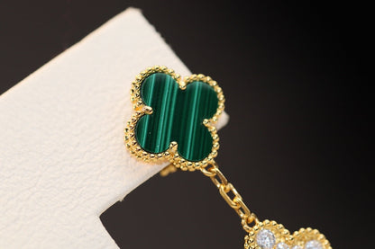 [Super CiCi ]CLOVER EARRINGS GOLD MALACHITE DIAMOND 3 MOTIF