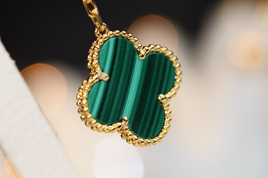 [Super CiCi ]CLOVER EARRINGS GOLD MALACHITE DIAMOND 3 MOTIF