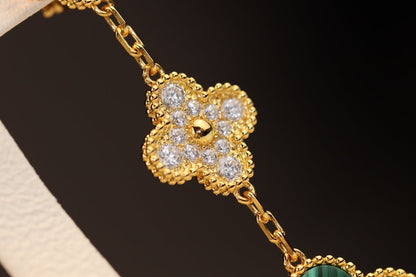 [Super CiCi ]CLOVER EARRINGS GOLD MALACHITE DIAMOND 3 MOTIF