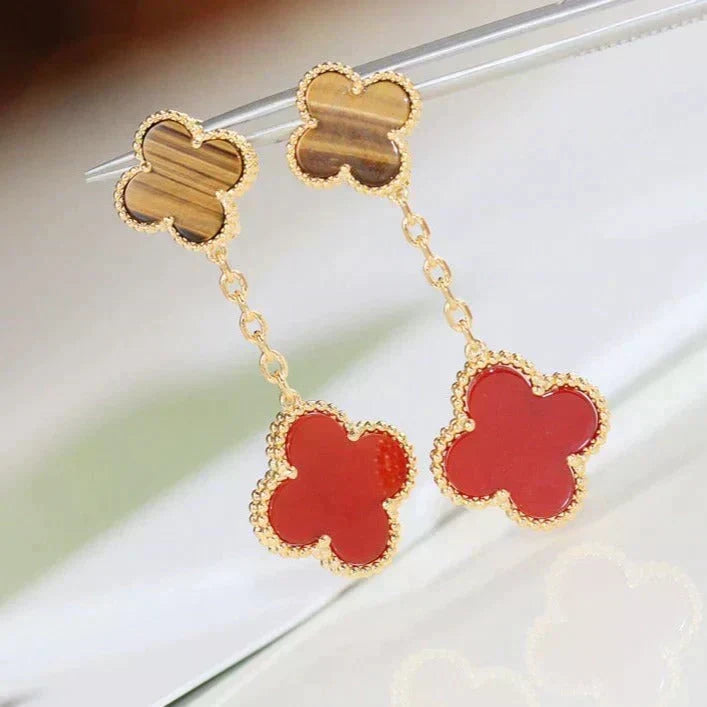 [Super CiCi ]CLOVER  2 MOTIF  TIGER EYE CARNELIAN EARRINGS