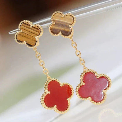 [Super CiCi ]CLOVER  2 MOTIF  TIGER EYE CARNELIAN EARRINGS