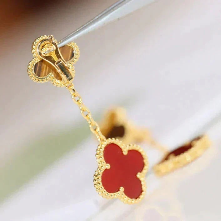 [Super CiCi ]CLOVER  2 MOTIF  TIGER EYE CARNELIAN EARRINGS