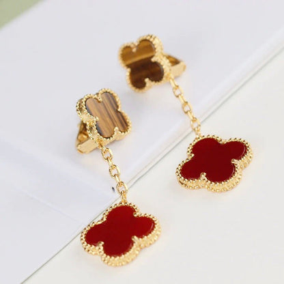 [Super CiCi ]CLOVER  2 MOTIF  TIGER EYE CARNELIAN EARRINGS