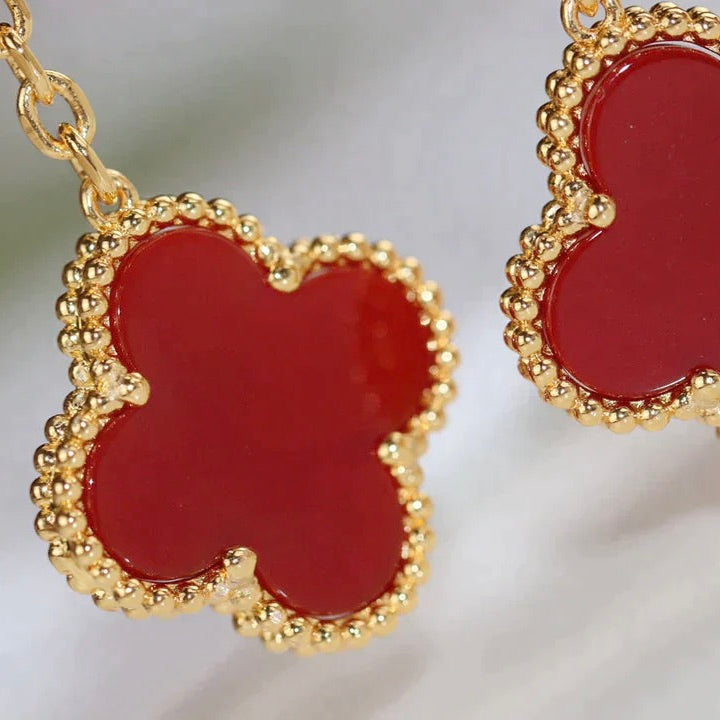 [Super CiCi ]CLOVER  2 MOTIF  TIGER EYE CARNELIAN EARRINGS