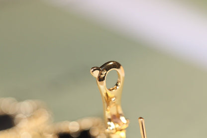 [Super CiCi ]CLOVER EARRINGS GOLD ONYX MOP 3 MOTIF