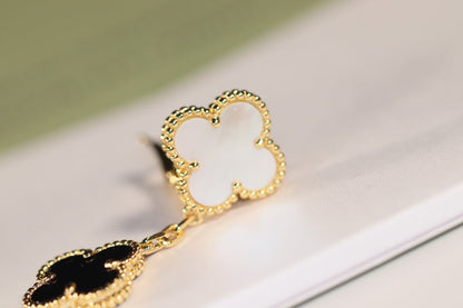 [Super CiCi ]CLOVER EARRINGS GOLD ONYX MOP 3 MOTIF