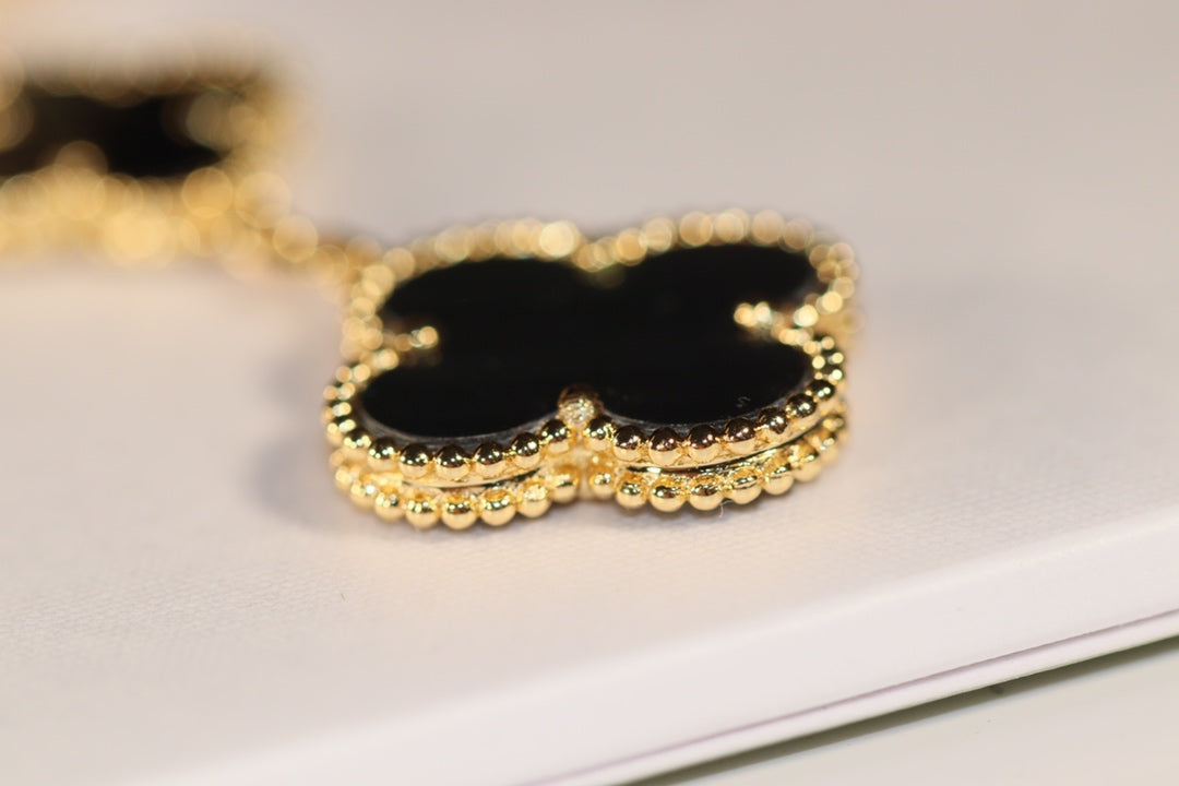 [Super CiCi ]CLOVER EARRINGS GOLD ONYX MOP 3 MOTIF