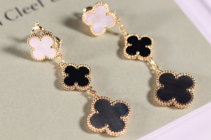 [Super CiCi ]CLOVER EARRINGS GOLD ONYX MOP 3 MOTIF
