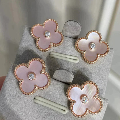 [Super CiCi ]CLOVER MEDIUM 1 MOTIFS  PINK MOP DIAMOND EARRINGS