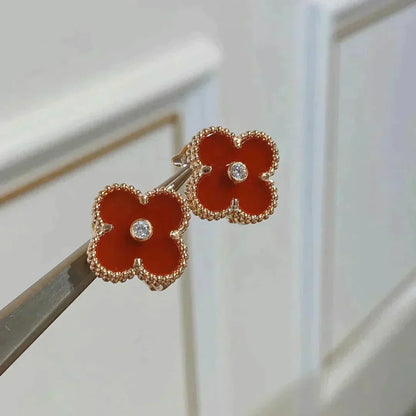 [Super CiCi ]CLOVER MEDIUM 1 MOTIFS CARNELIAN  DIAMOND earrings