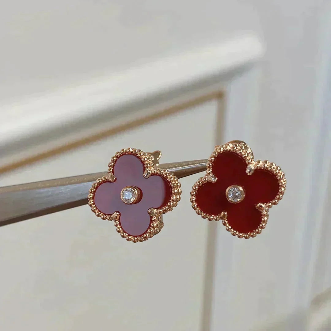[Super CiCi ]CLOVER MEDIUM 1 MOTIFS CARNELIAN  DIAMOND earrings