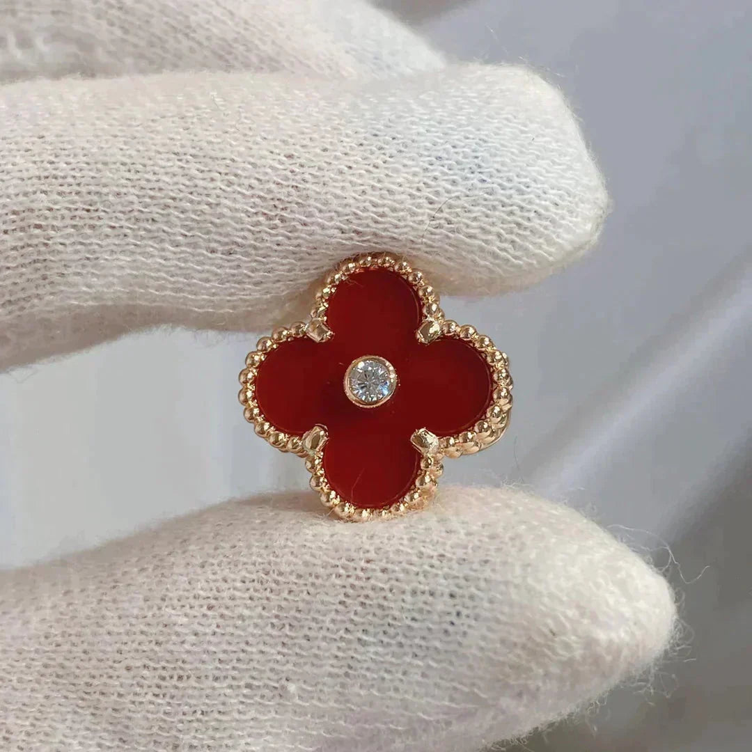 [Super CiCi ]CLOVER MEDIUM 1 MOTIFS CARNELIAN  DIAMOND earrings